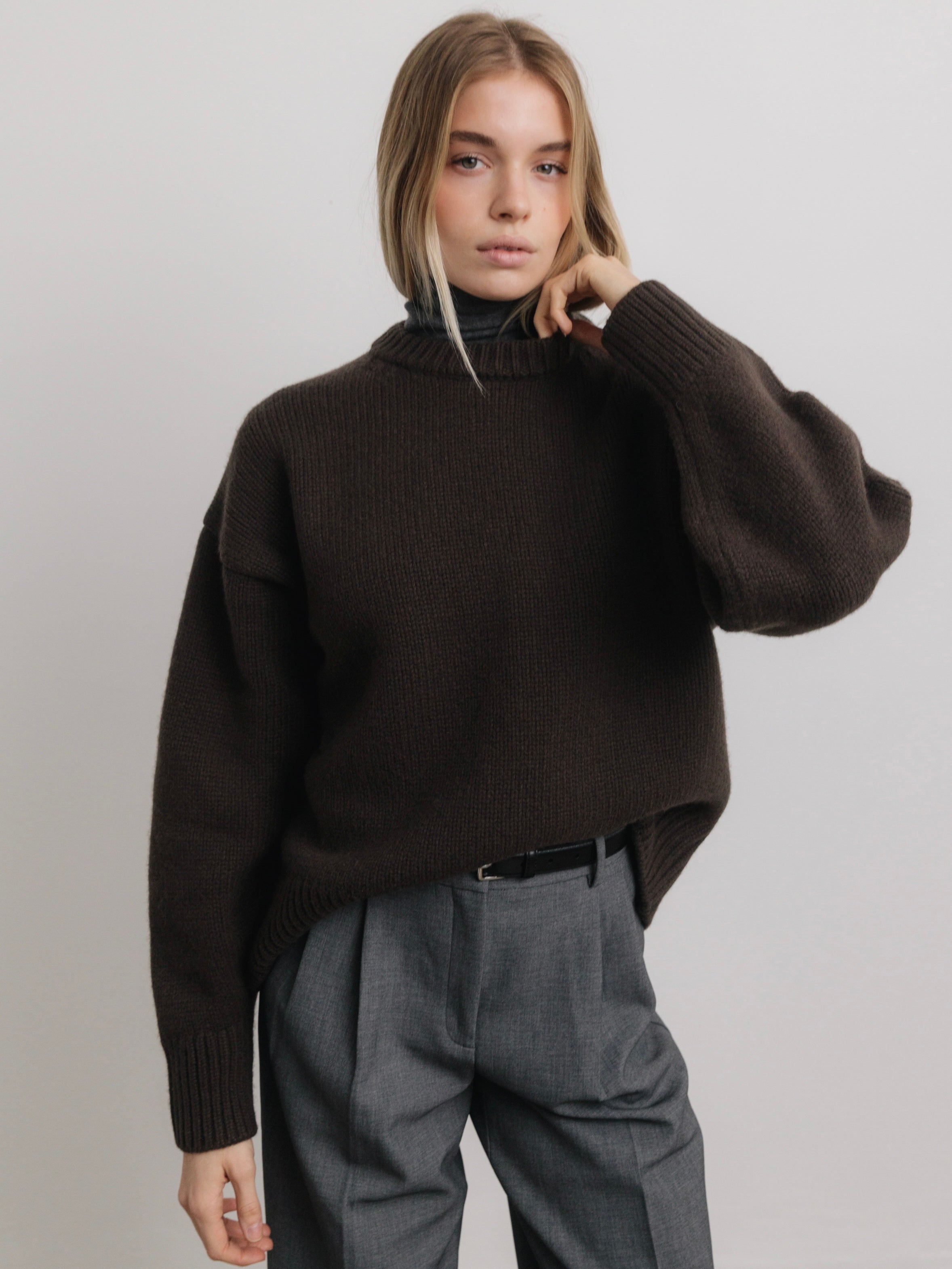 Lila Crewneck Wool Sweater in Brown