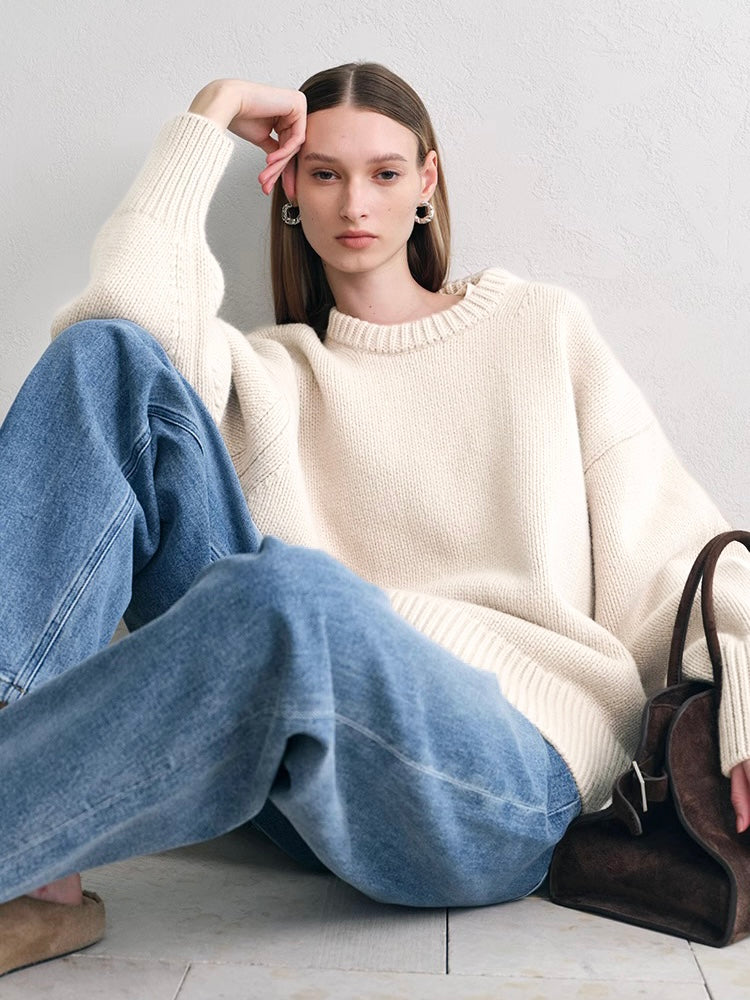 Lila Crewneck Wool Sweater in Ivory