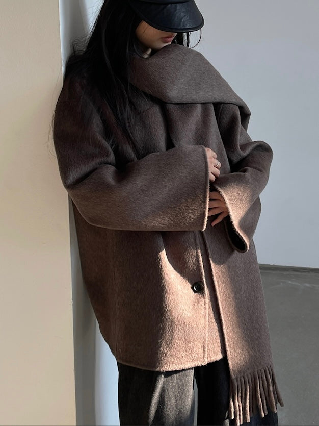 Liv Wool Scarf Coat in Brown Melange