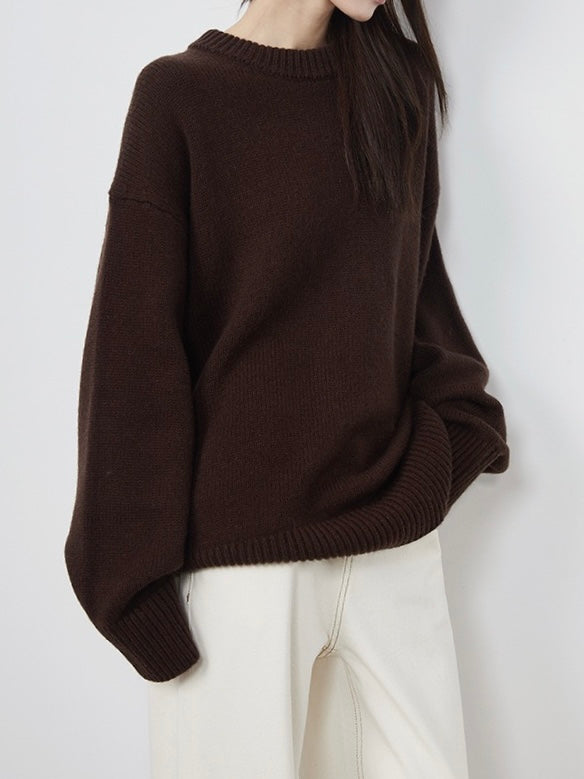 Lila Crewneck Wool Sweater in Brown