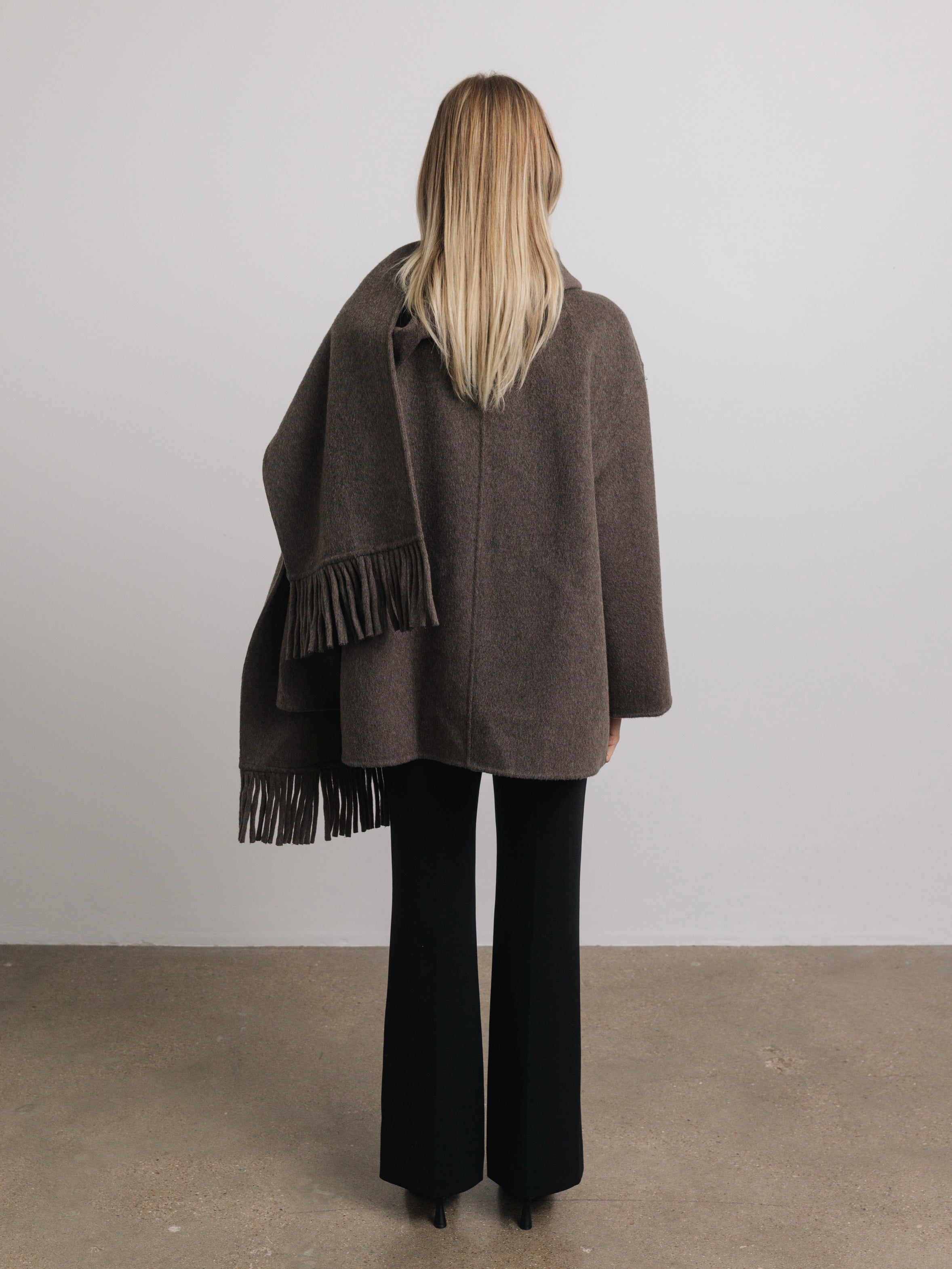 Liv Wool Scarf Coat in Brown Melange