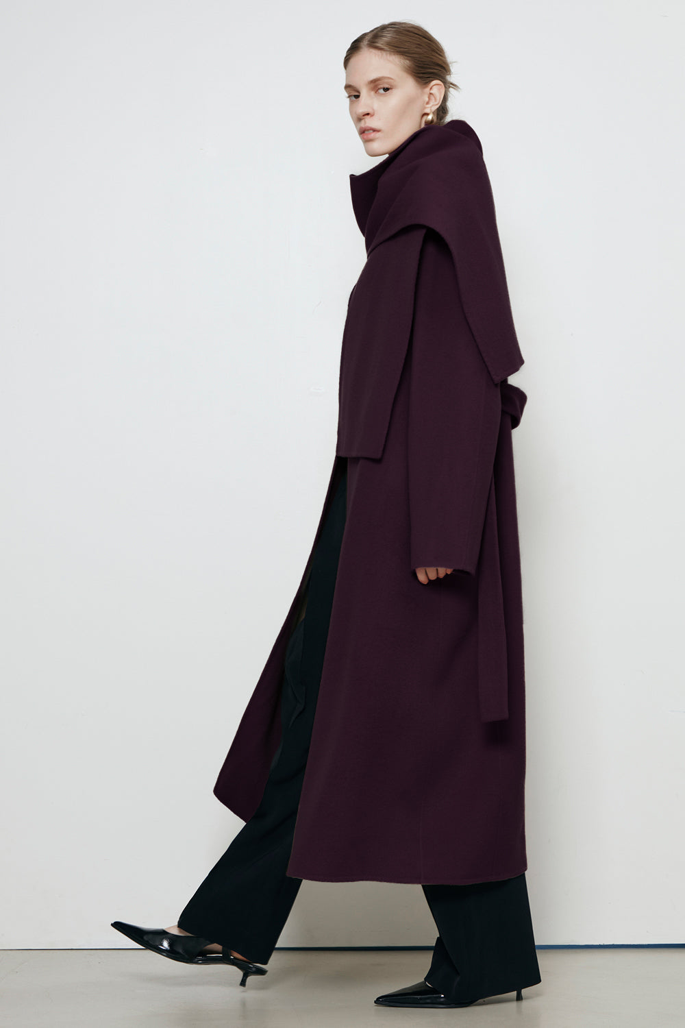 Eloise Wool Scarf Coat in Plum