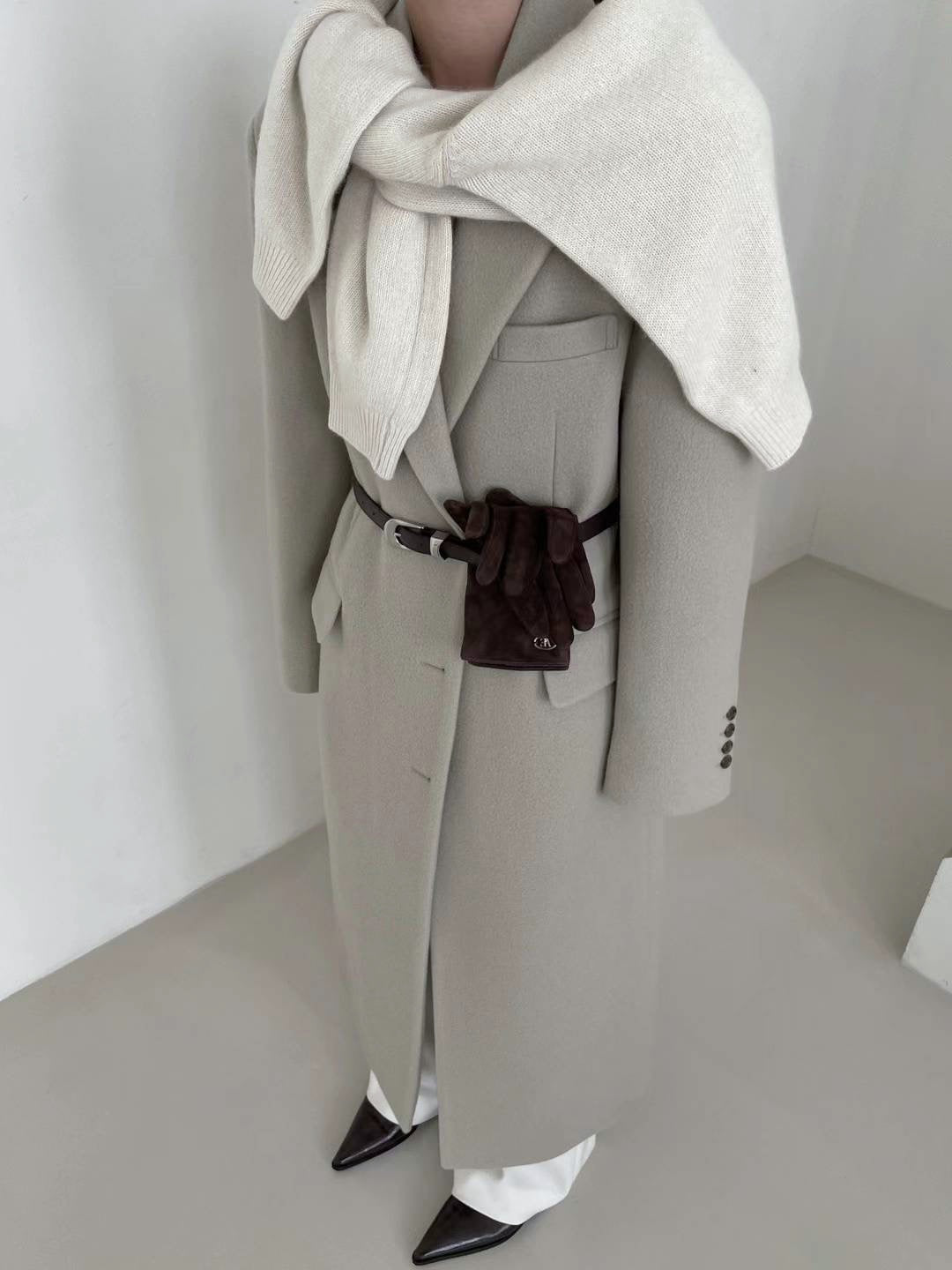 Elora Oversized Wool Coat in Stone