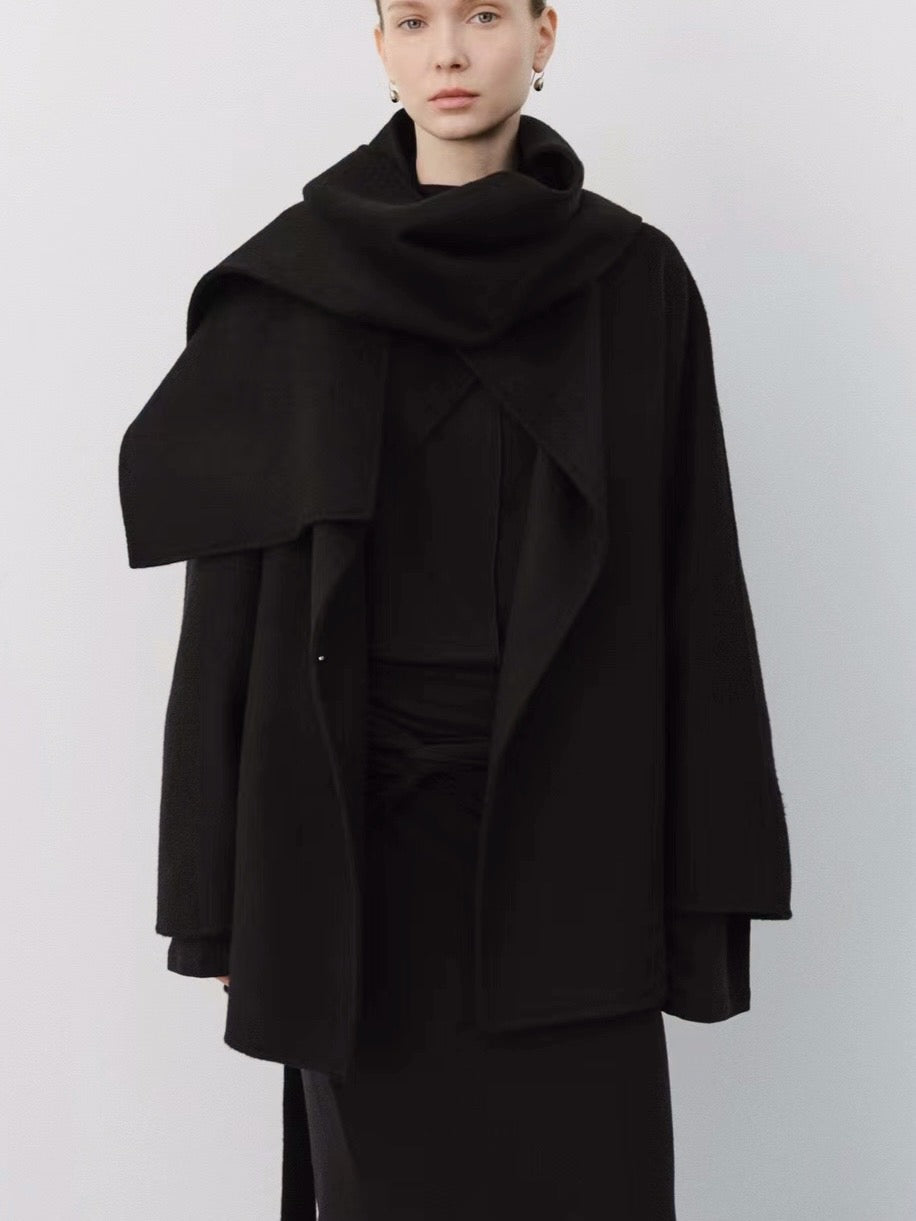 Etta Wool Jacket with Scarf in Black