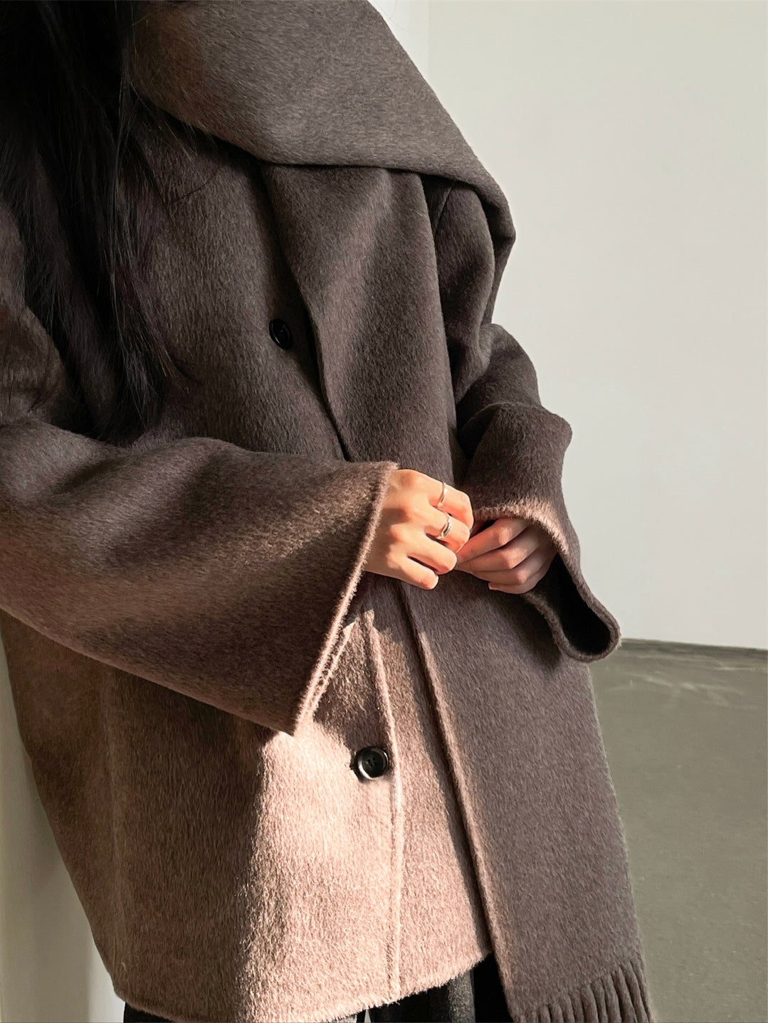 Liv Wool Scarf Coat in Brown Melange