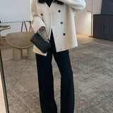 Gillian Double Breasted Wool Coat in Bone