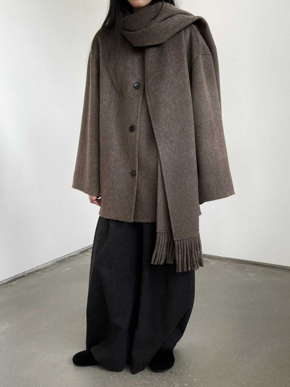 Liv Wool Scarf Coat in Brown Melange