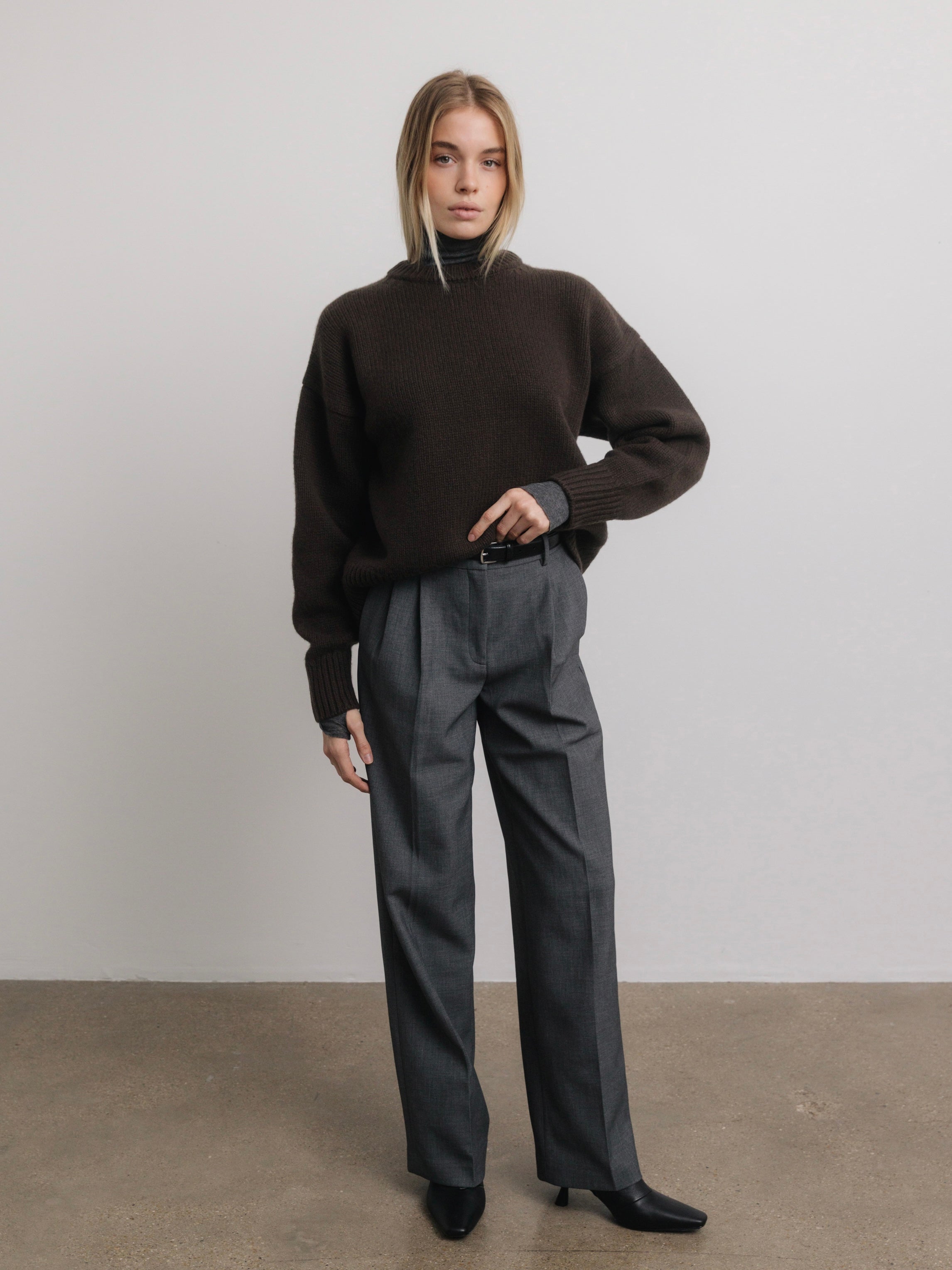 Lila Crewneck Wool Sweater in Brown