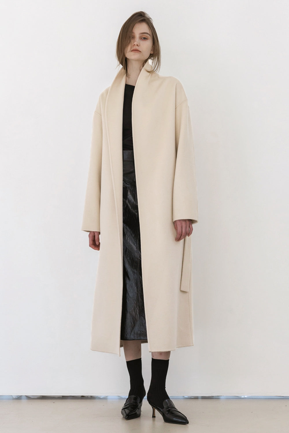 Eloise Wool Scarf Coat in Ivory