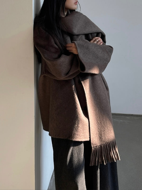 Liv Wool Scarf Coat in Brown Melange