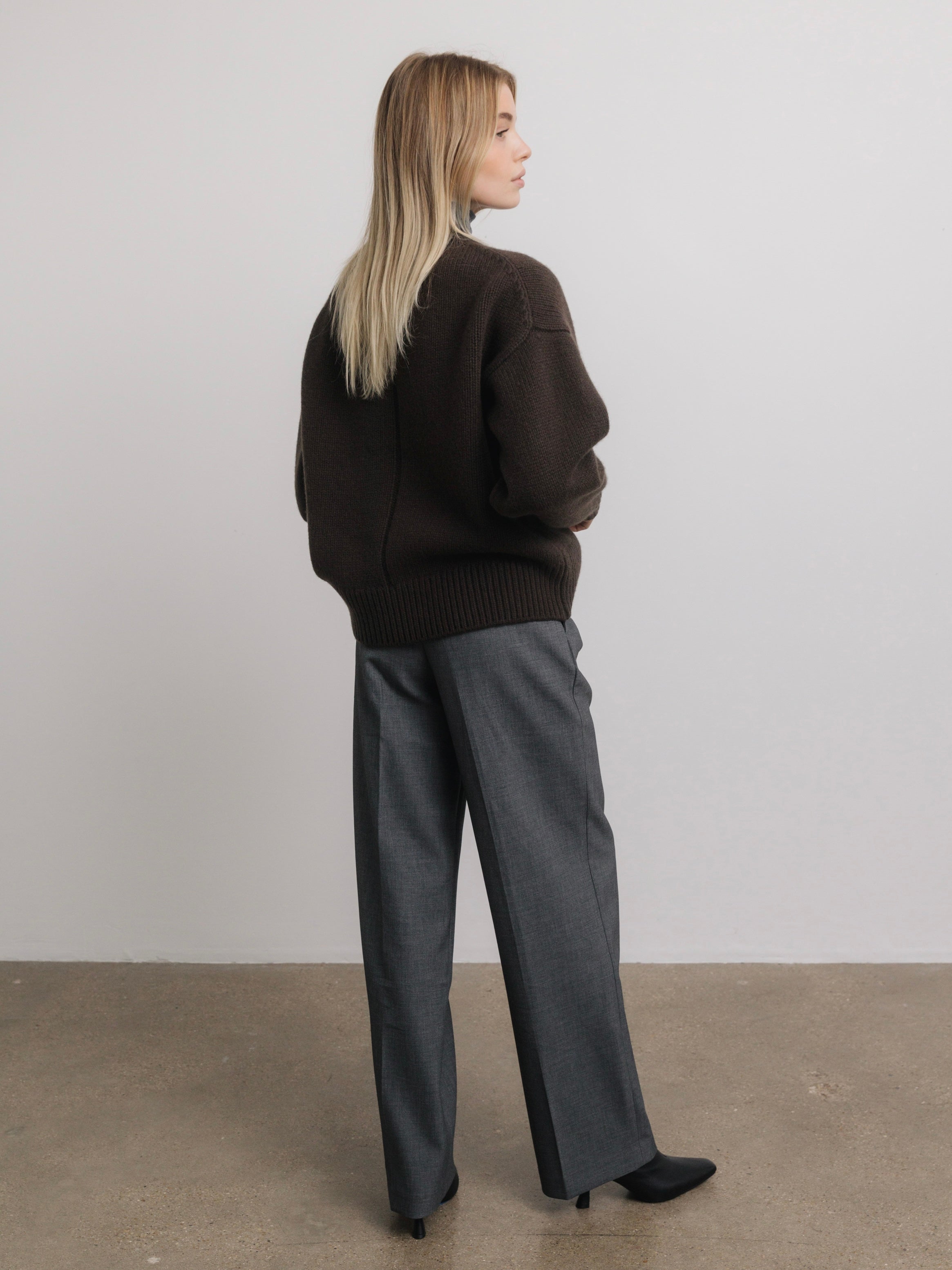 Lila Crewneck Wool Sweater in Brown