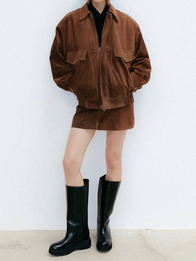 Maeve Suede Jacket in Chestnut