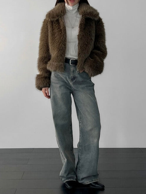 Sadie Faux Fur Jacket in Khaki