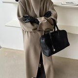 Wren Funnel Neck Wool Coat in Taupe