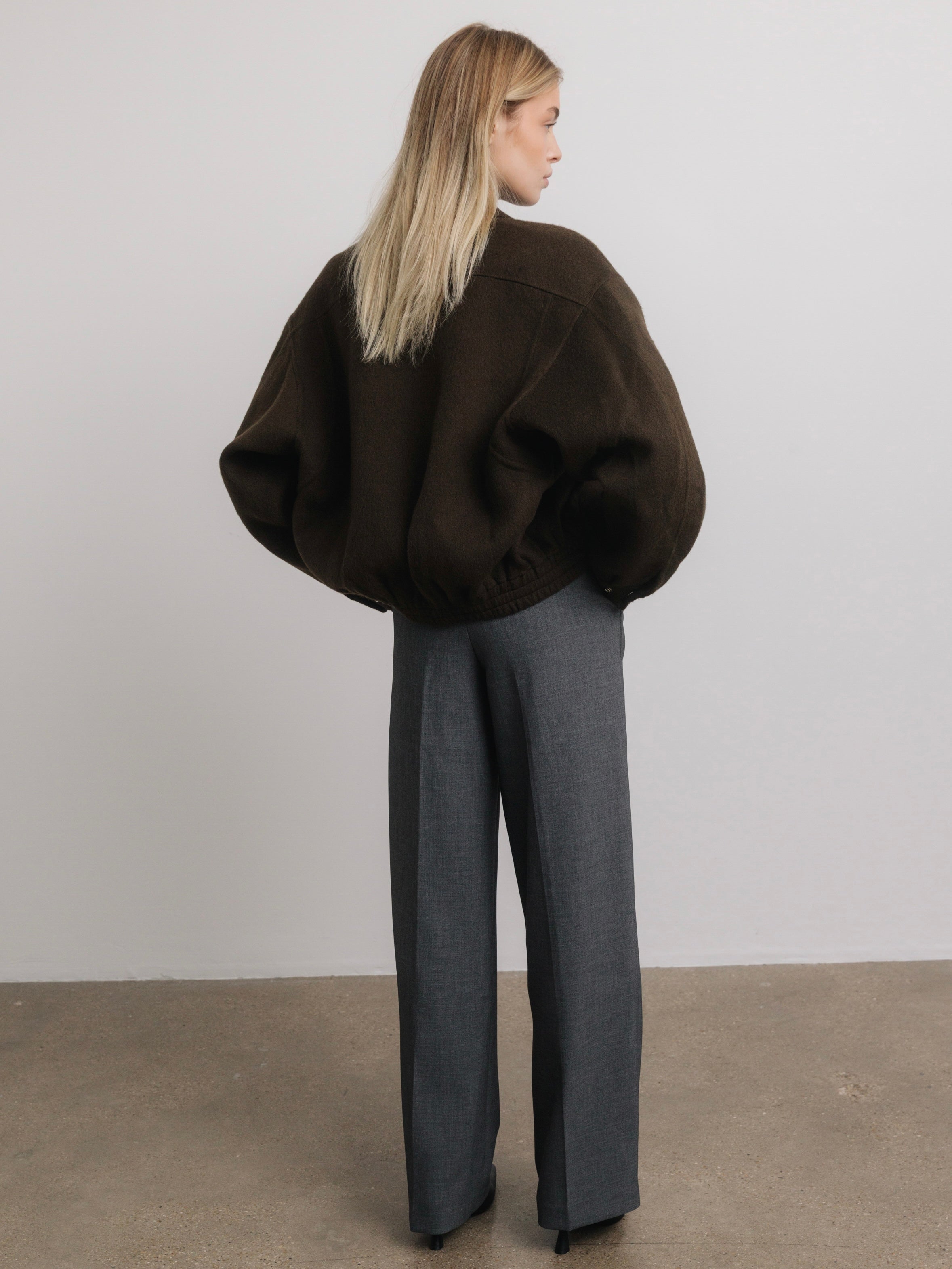 Kaia Wool Bomber Jacket in Espresso