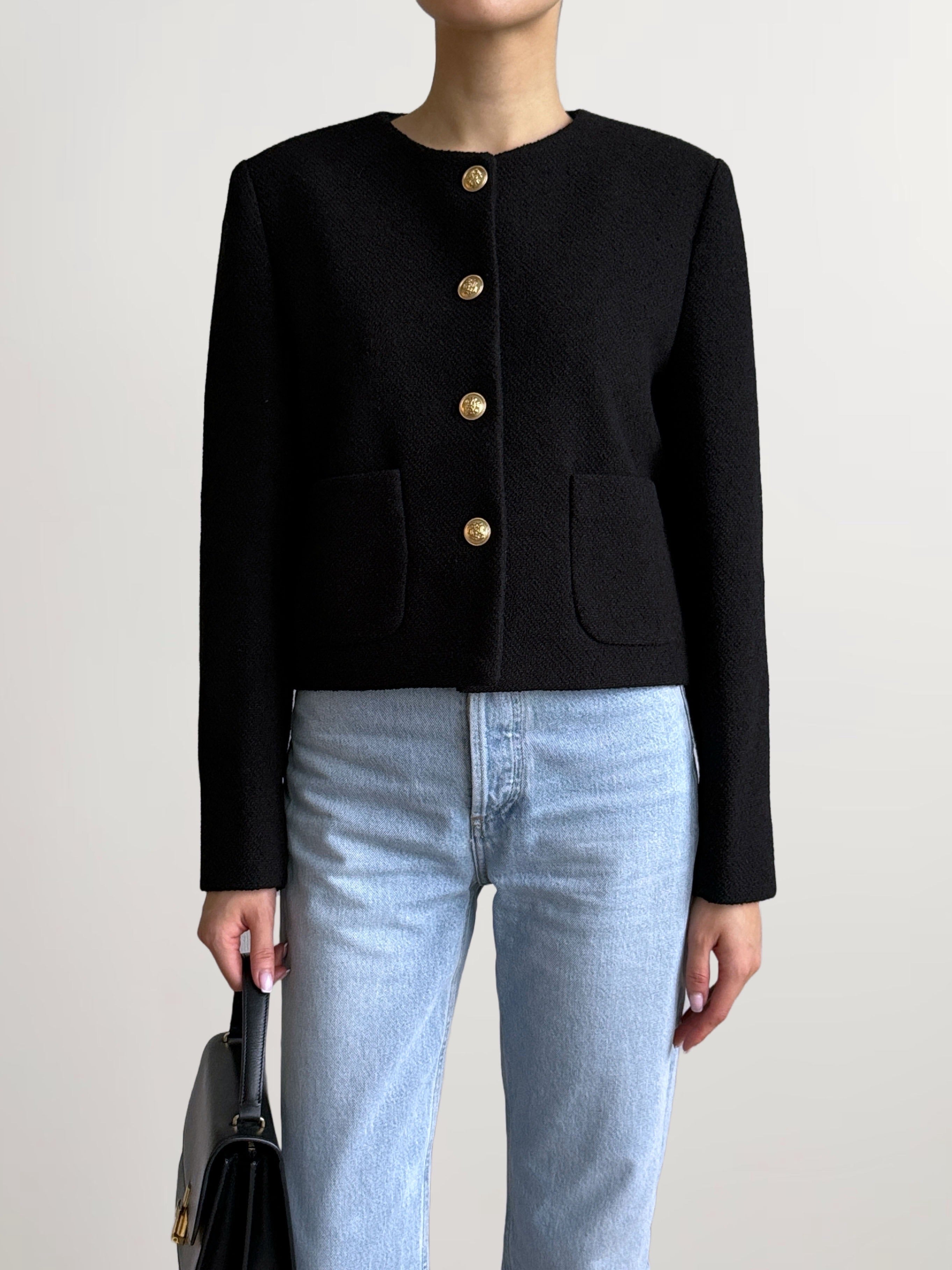 Angelina Wool Tweed Jacket in Black