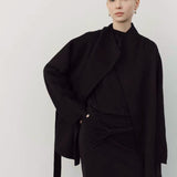 Etta Wool Jacket with Scarf in Black