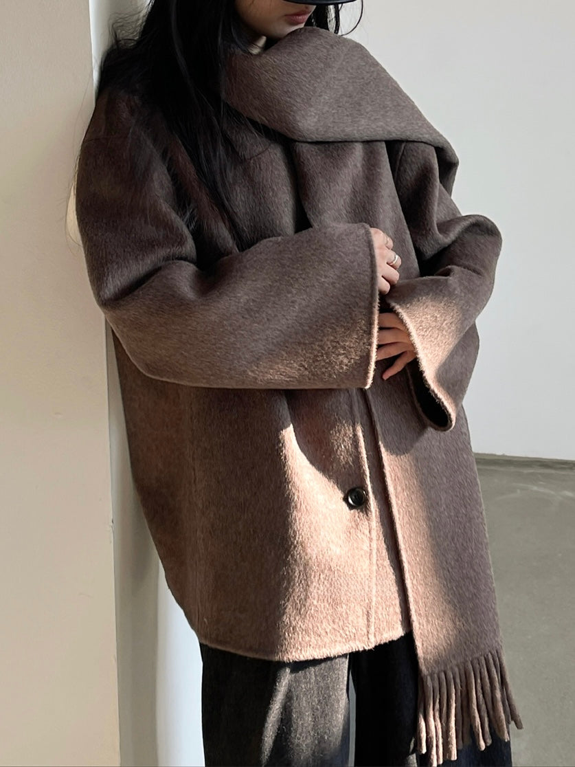 Liv Wool Scarf Coat in Brown Melange