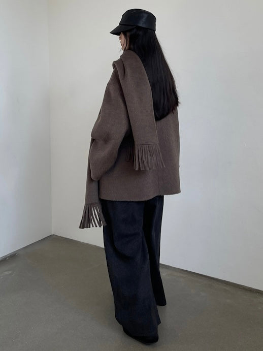 Liv Wool Scarf Coat in Brown Melange