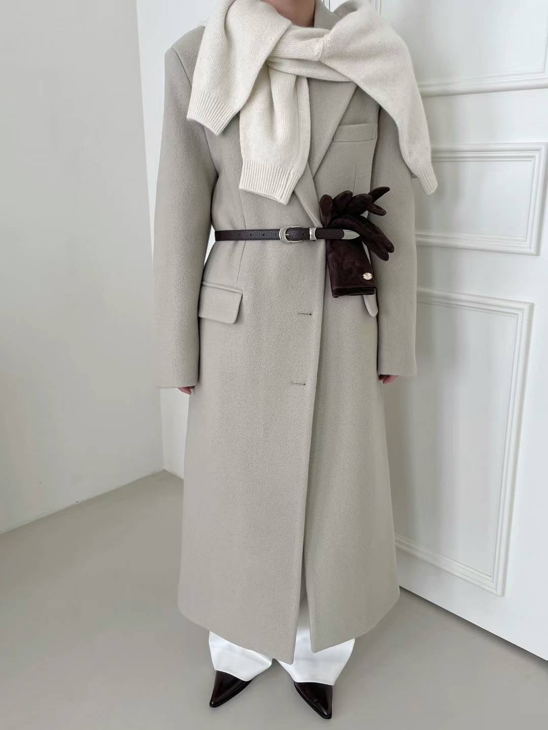 Elora Oversized Wool Coat in Stone