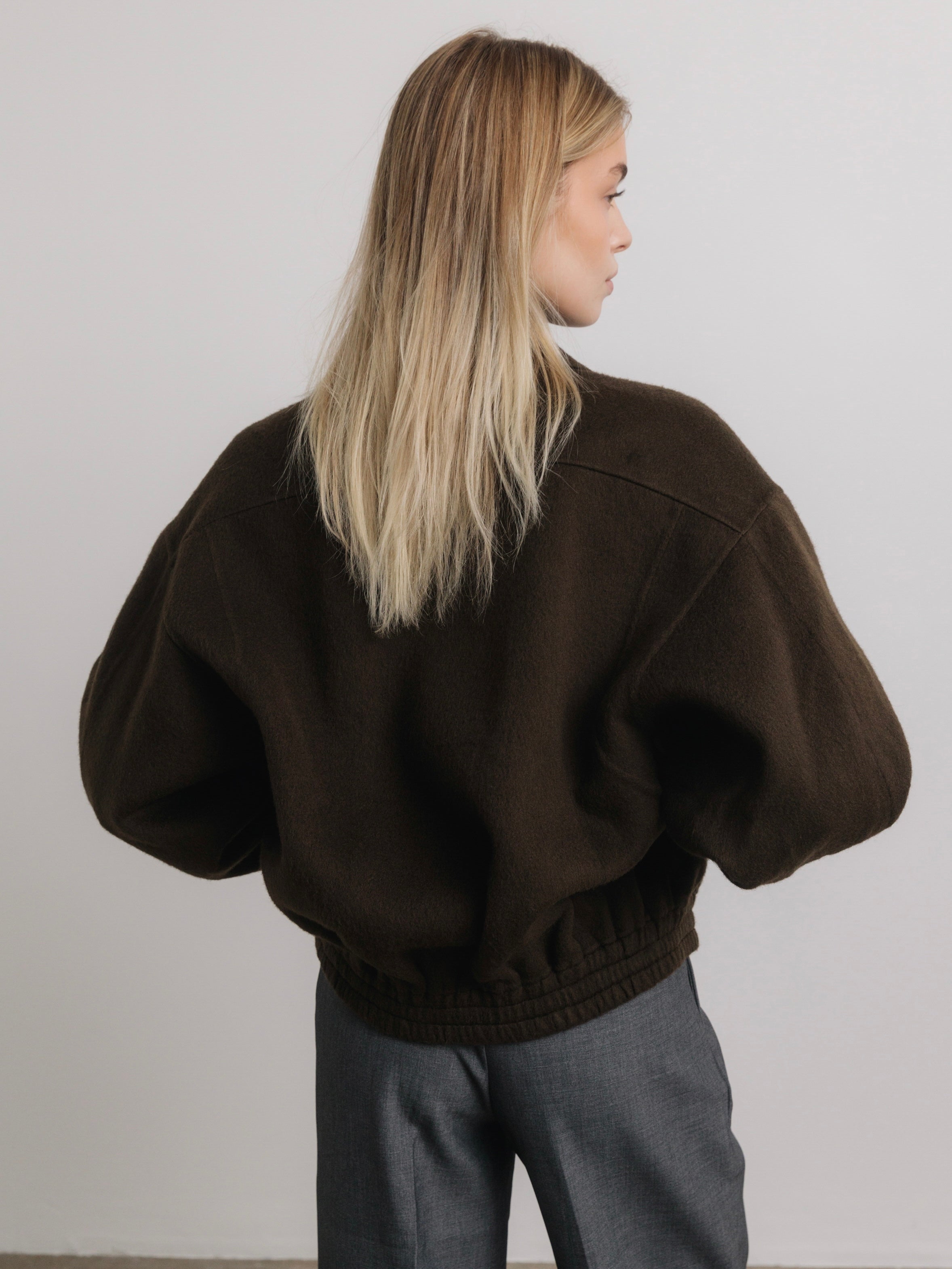 Kaia Wool Bomber Jacket in Espresso