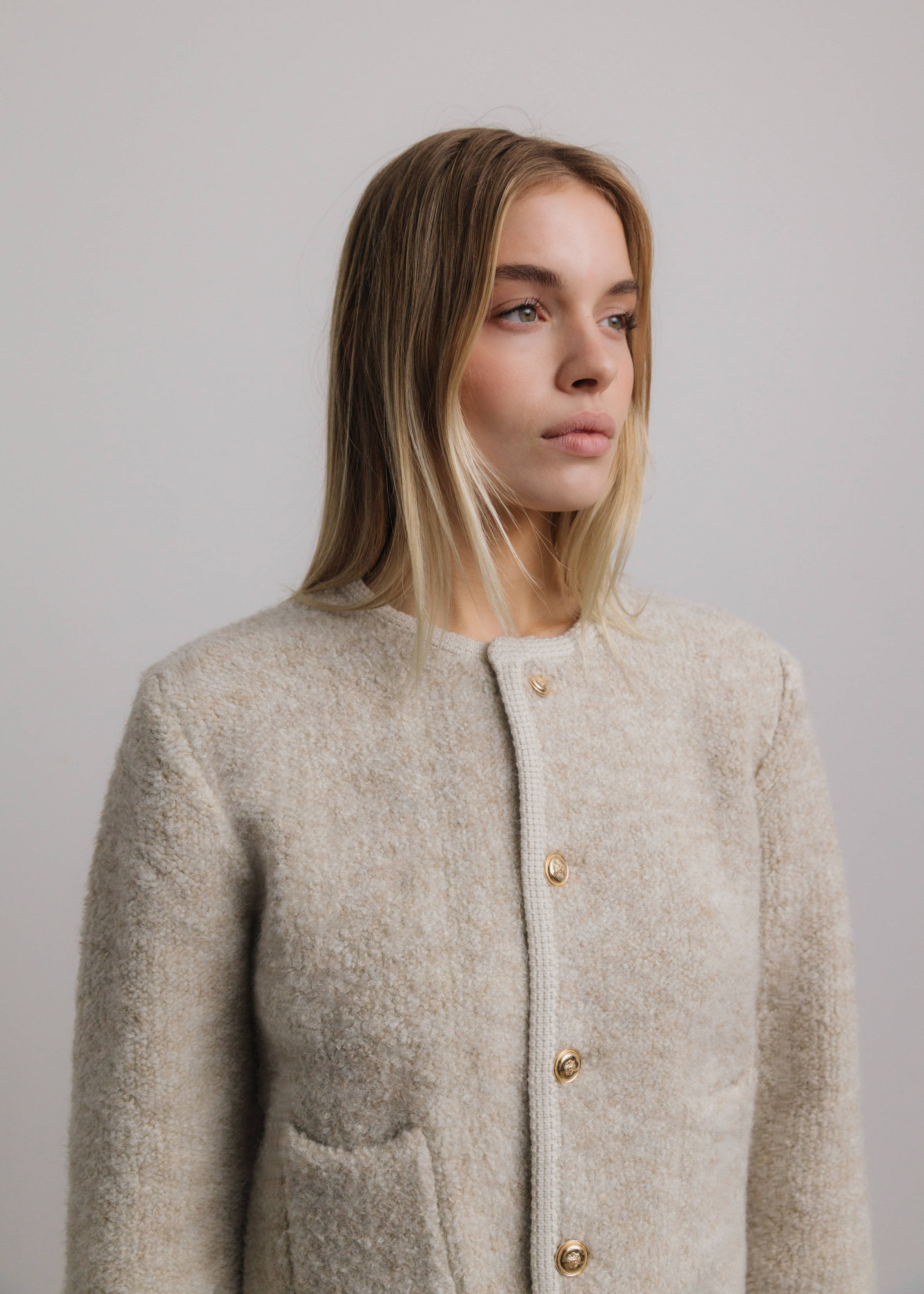 RESTOCK Dani Wool Cardigan Jacket in Oatmeal