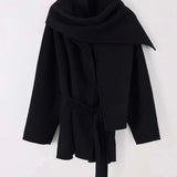 Etta Wool Jacket with Scarf in Black