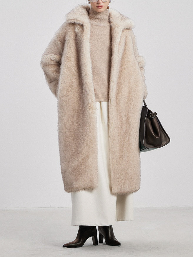 Isla Mink Faux Fur Coat in Pearl