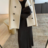 Gillian Double Breasted Wool Coat in Bone