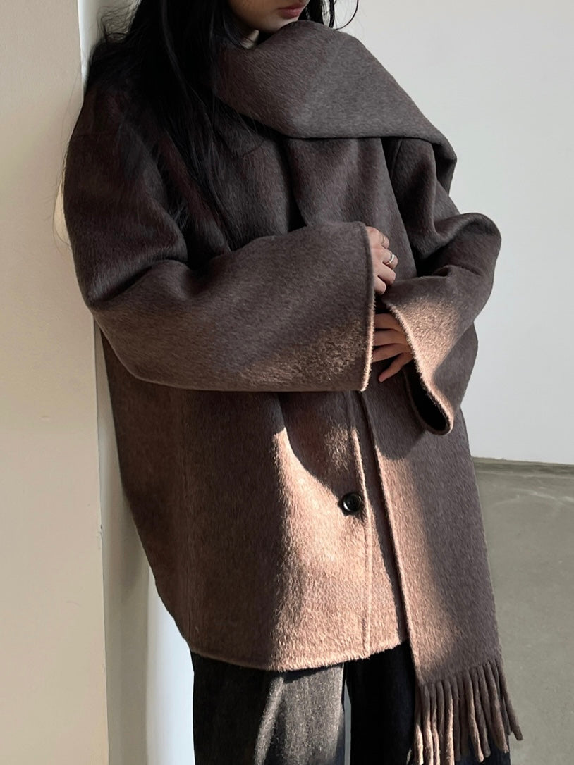 Liv Wool Scarf Coat in Brown Melange