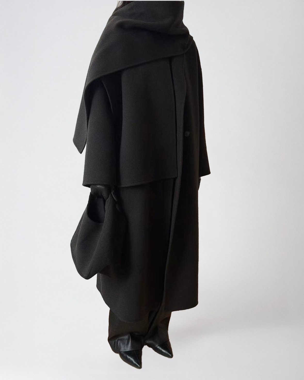 Sabine Wool Scarf Coat in Black