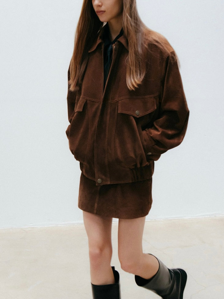 Maeve Suede Jacket in Chestnut