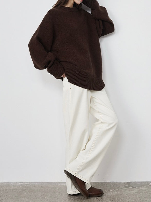 Lila Crewneck Wool Sweater in Brown