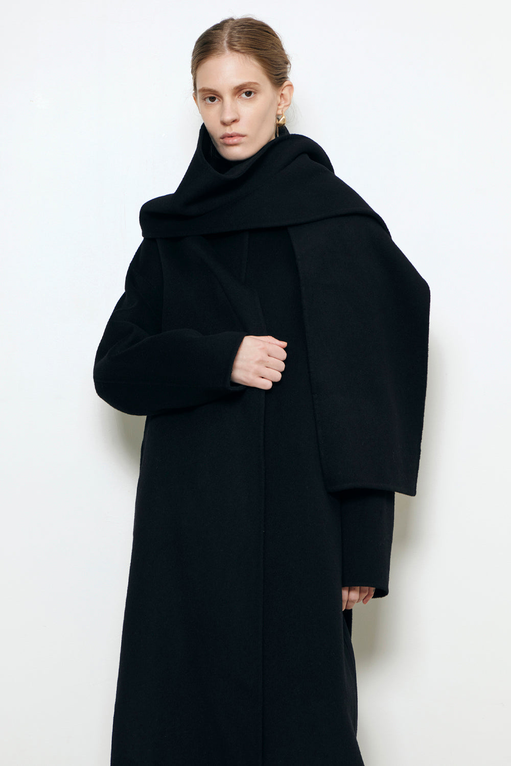 Eloise Wool Scarf Coat in Black