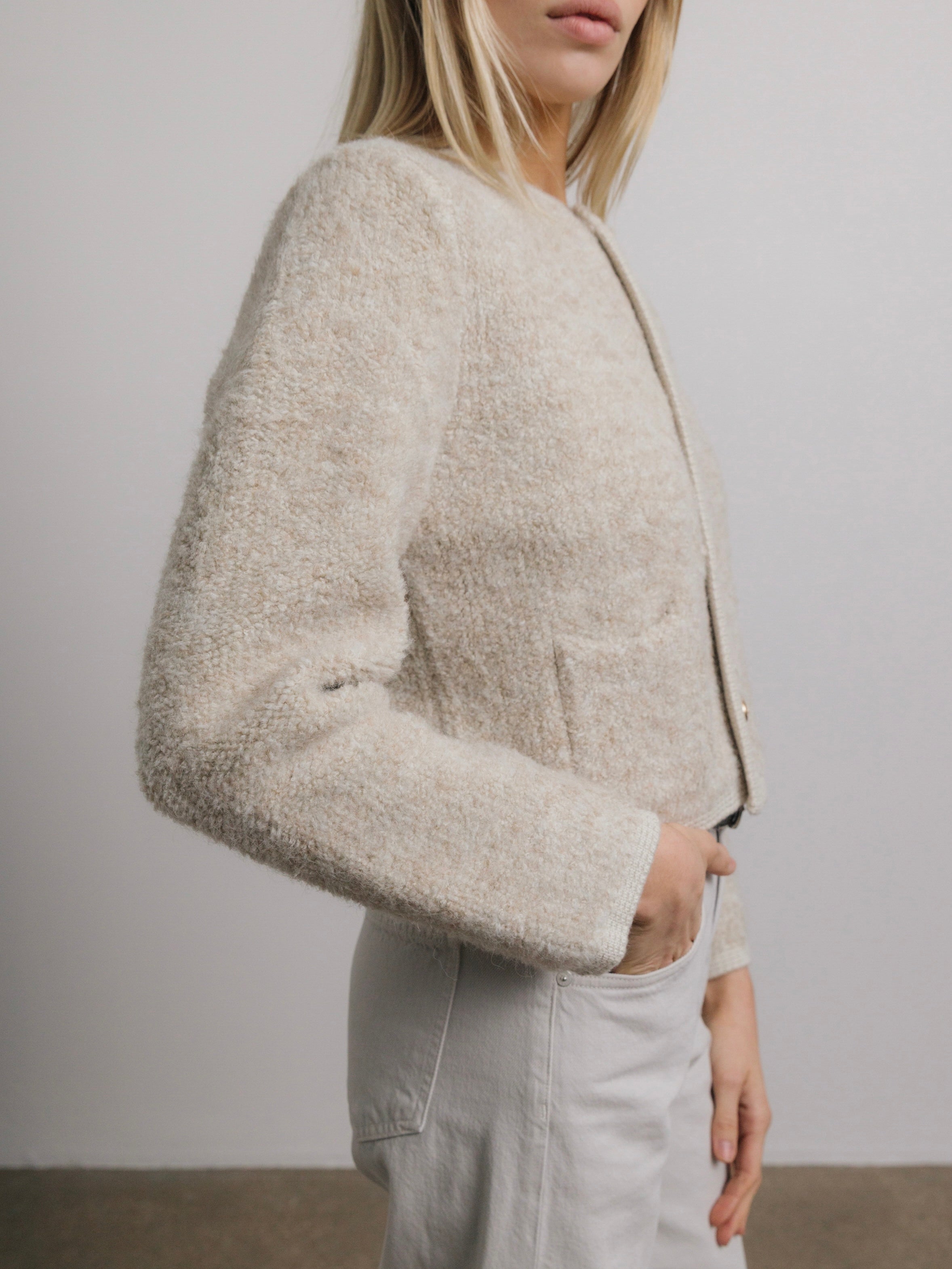 RESTOCK Dani Wool Cardigan Jacket in Oatmeal