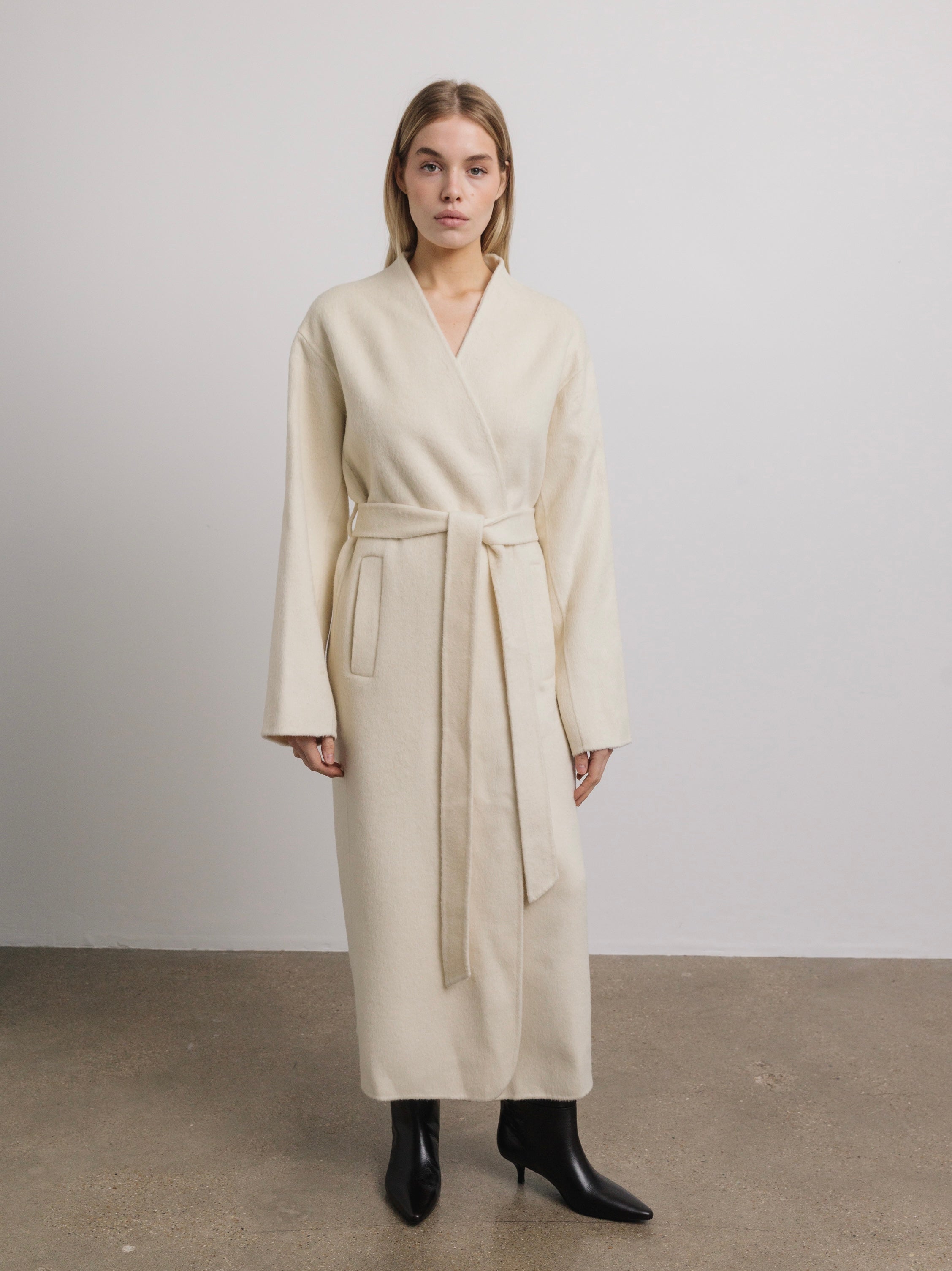 Eloise Wool Scarf Coat in Ivory