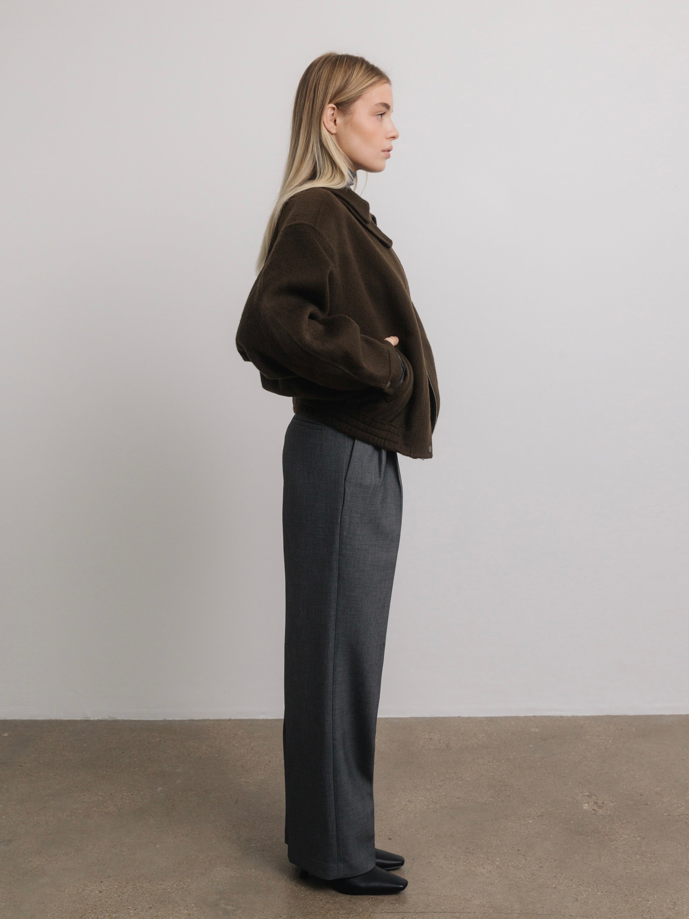 Kaia Wool Bomber Jacket in Espresso