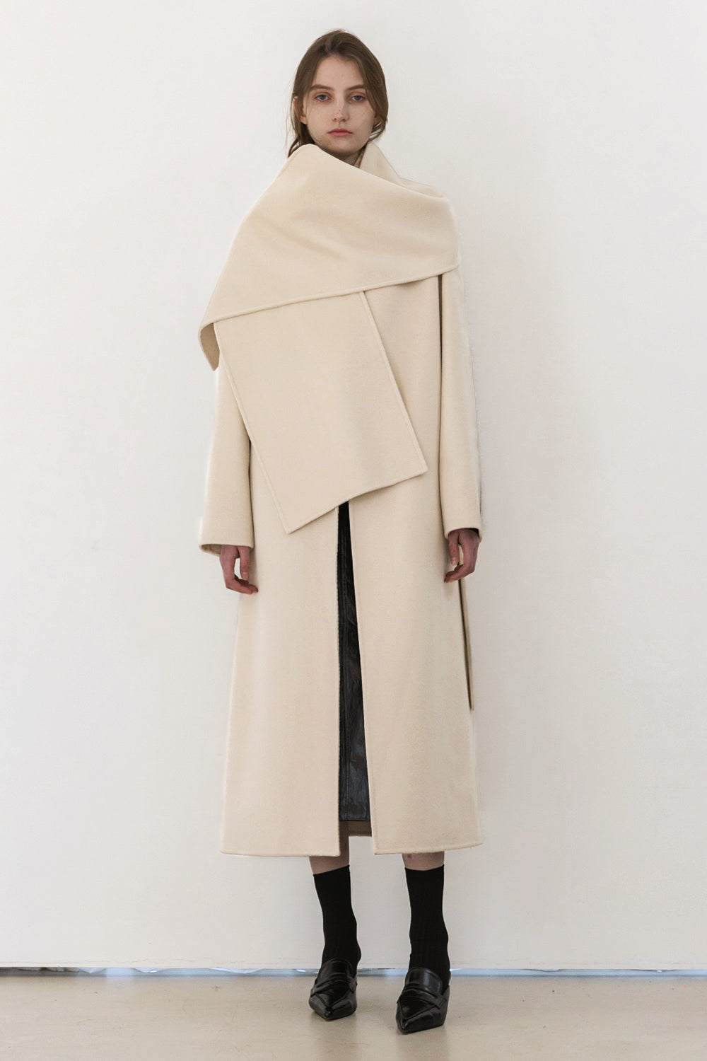 Eloise Wool Scarf Coat in Ivory