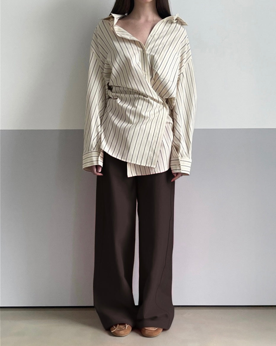 Astrid Asymmetric Striped Cotton Shirt in Pale Yellow