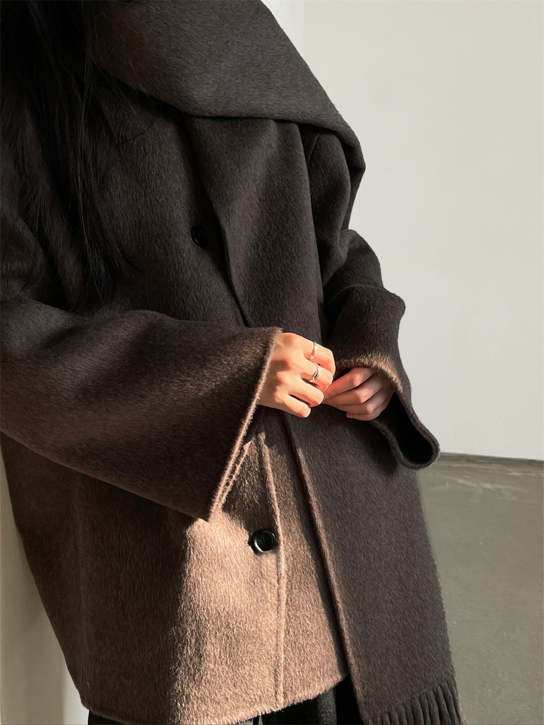 Liv Wool Scarf Coat in Brown Melange