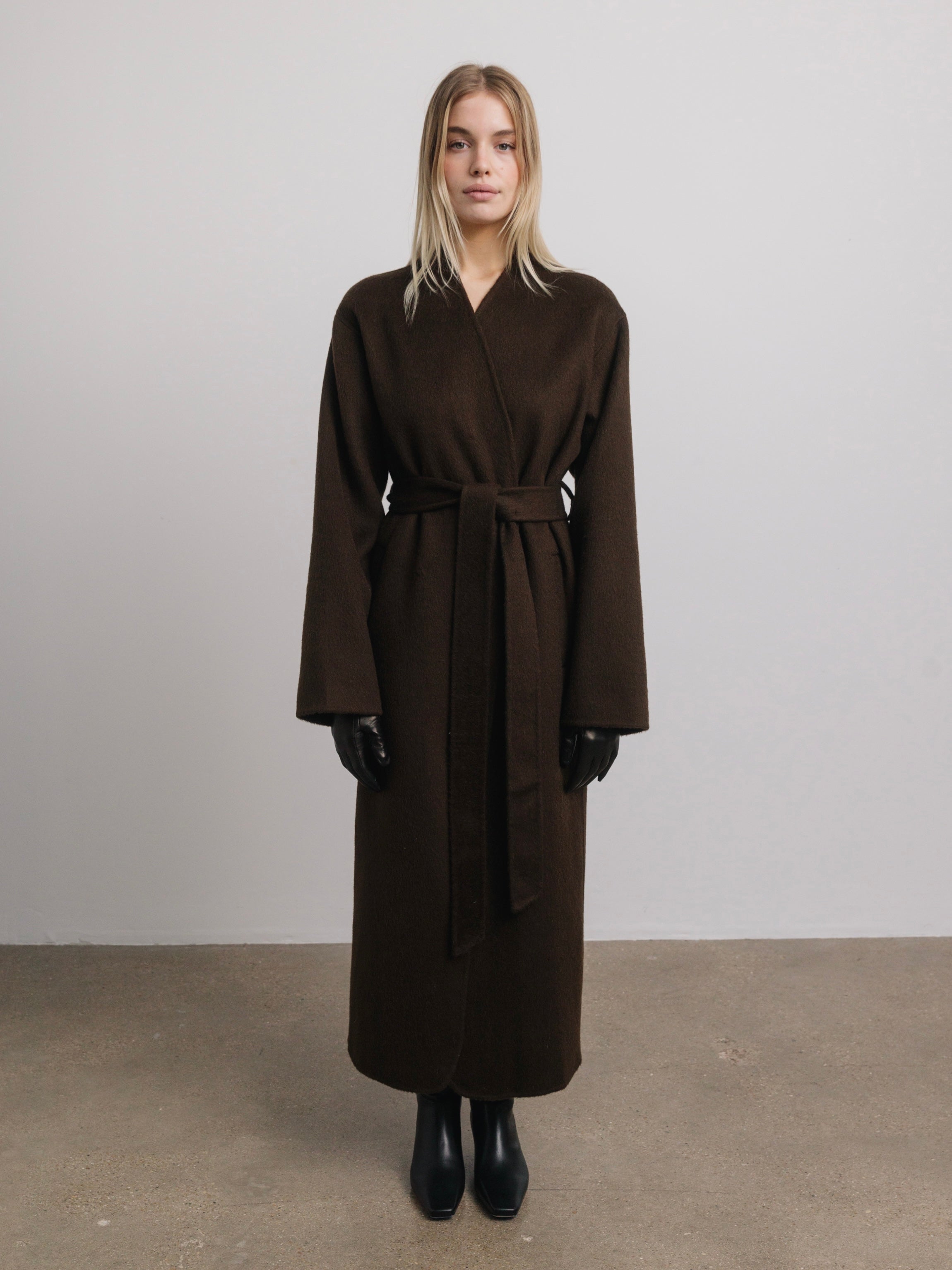 Eloise Wool Scarf Coat in Chocolate