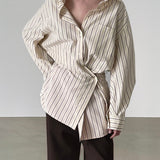 Astrid Asymmetric Striped Cotton Shirt in Pale Yellow