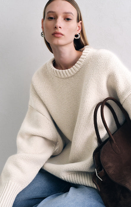 Lila Crewneck Wool Sweater in Ivory