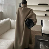 Wren Funnel Neck Wool Coat in Taupe