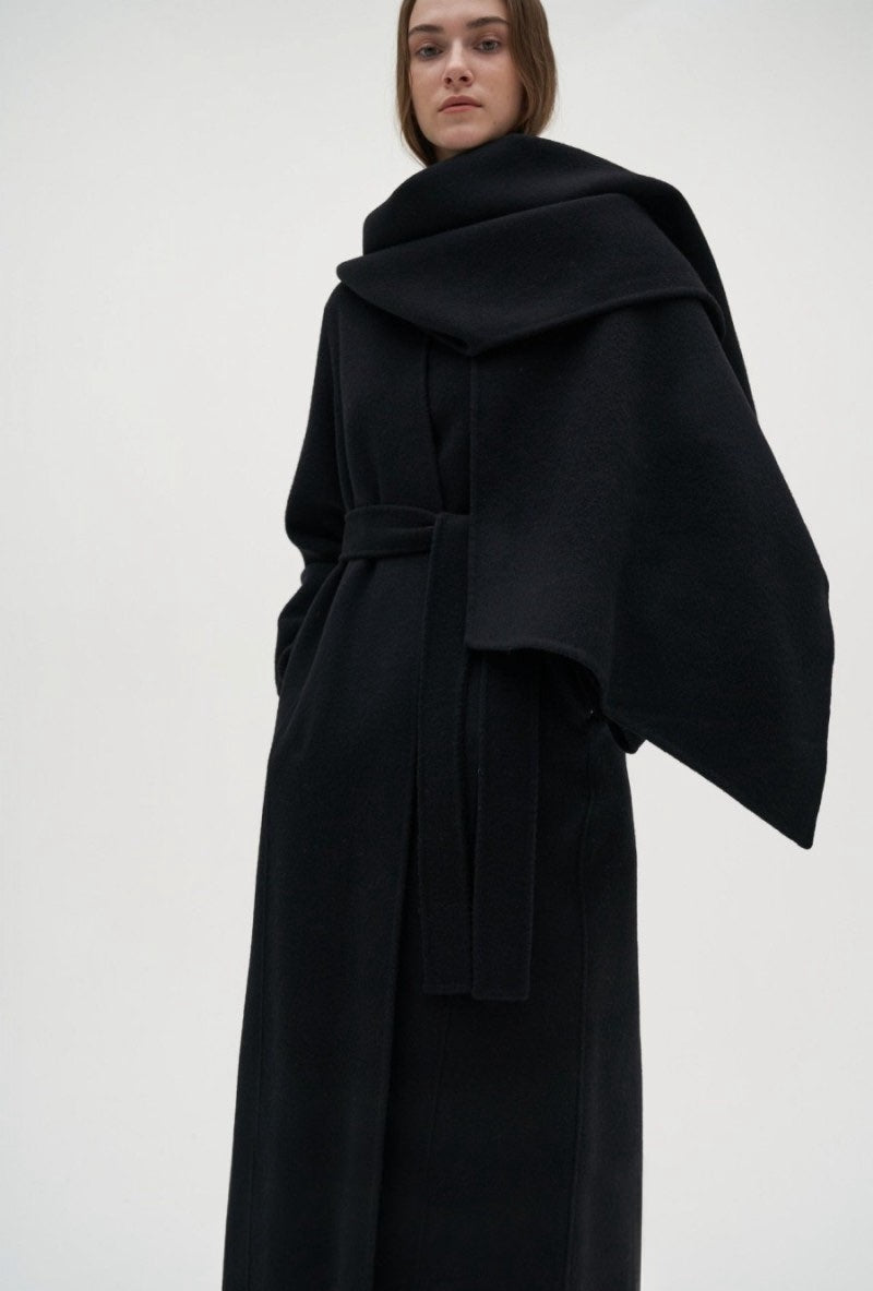 Eloise Wool Scarf Coat in Black