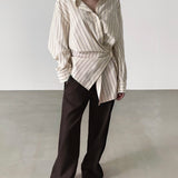 Astrid Asymmetric Striped Cotton Shirt in Pale Yellow