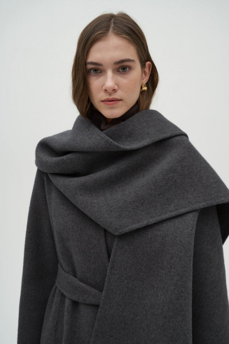 Eloise Wool Scarf Coat in Charcoal