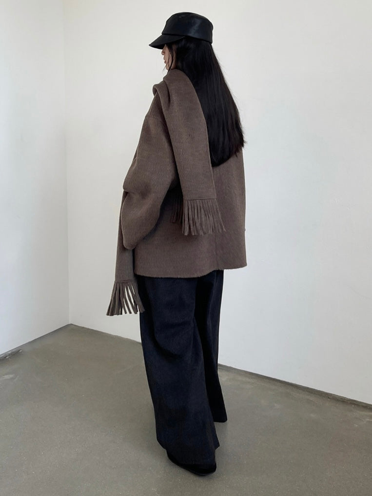 Liv Wool Scarf Coat in Brown Melange