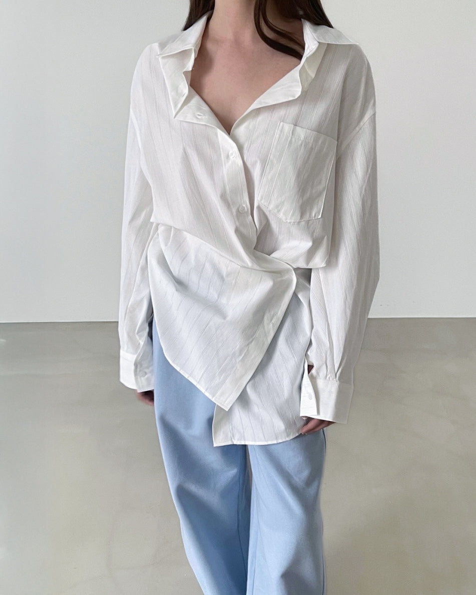 Astrid Asymmetric Striped Cotton Shirt in White