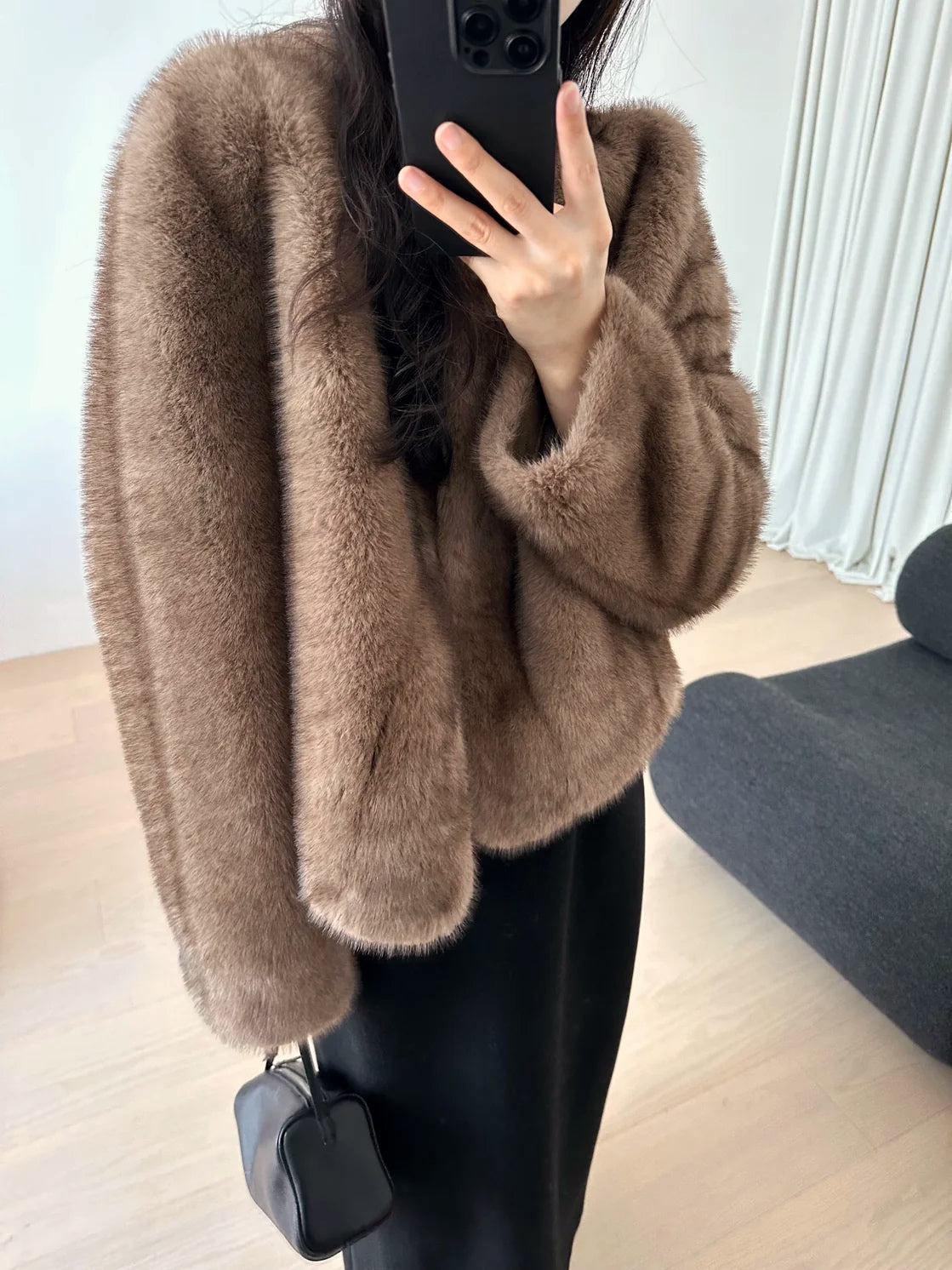 Louise Faux Fur Jacket in Cocoa